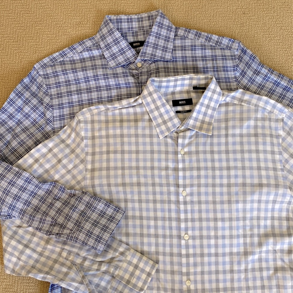 TWO Hugo BOSS Sharp Fit dress shirts Bundle Size 17/34-35 EUC